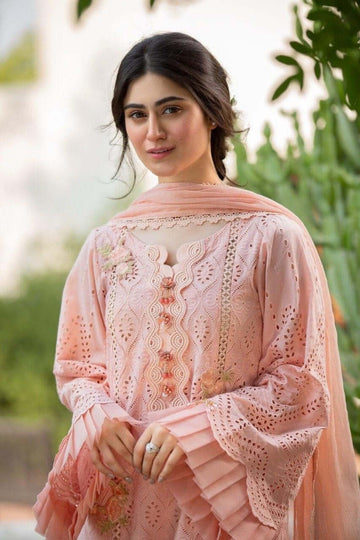 3 Piece Unstitched Heavy Embroidered Chicken Kari Pure Lawn Suit With Heavy Embroidered Bamber Chiffon Dupatta